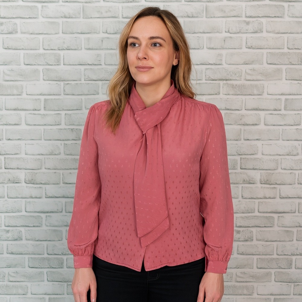 Vintage 80s Pink Pussycat Bow Secretary‎ Blouse Size 8 By Pykettes Taiwan R.O.C.